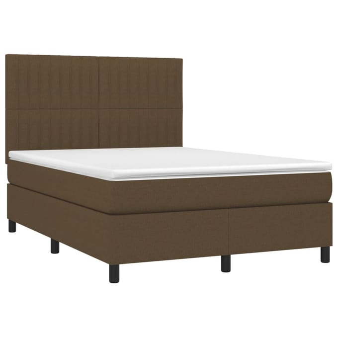vidaXL - Boxspring - met - matras - en - LED - stof - donkerbruin - 140x200 - cm