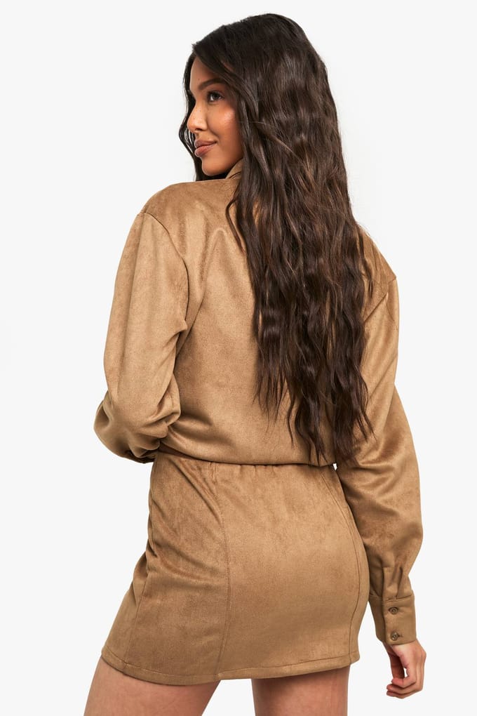 boohoo Dames Suede Look Mini Skirt | Tan | Maat: 16
