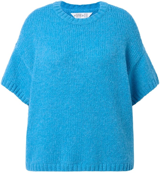 Studio Untold - Dames - Trui oversized model fancybreisel korte mouw - Turquoise blauw - Maat 46+
