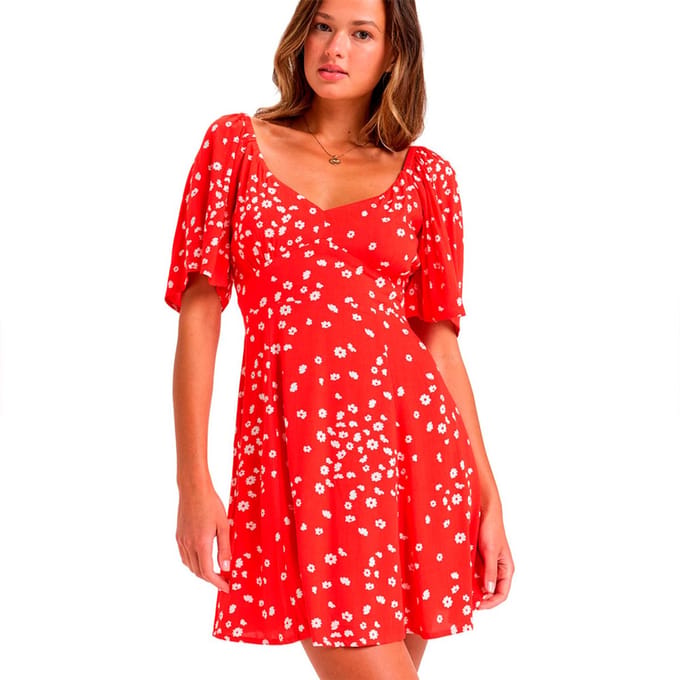 Roxy Mercado Crinkle Korte Mouwen Korte Jurk Rood XS Vrouw