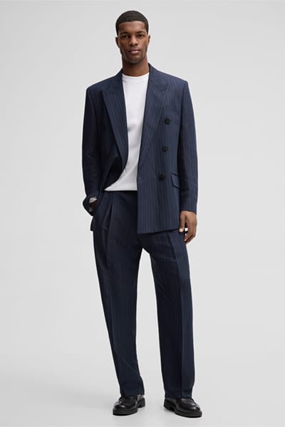 Modulaire pantalon Jamy met linnenaandeel, marineblauw gestreept