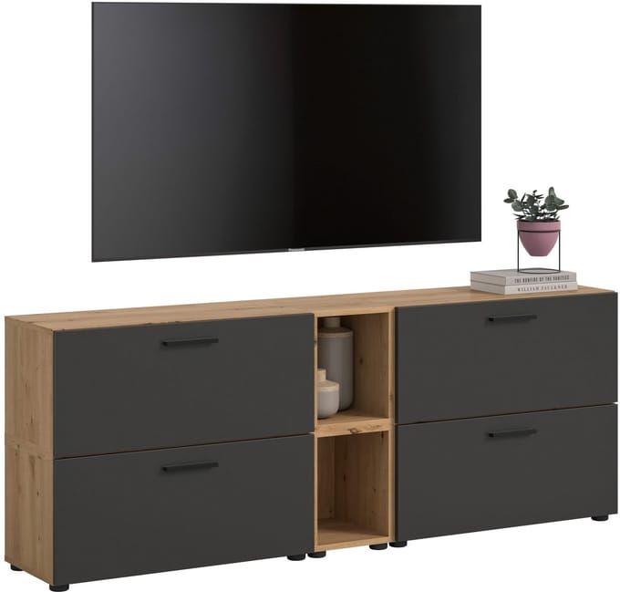 Modulaire woonwand in artisan eik - Ruime opbergcombinatie voor woonkamer - 176cm