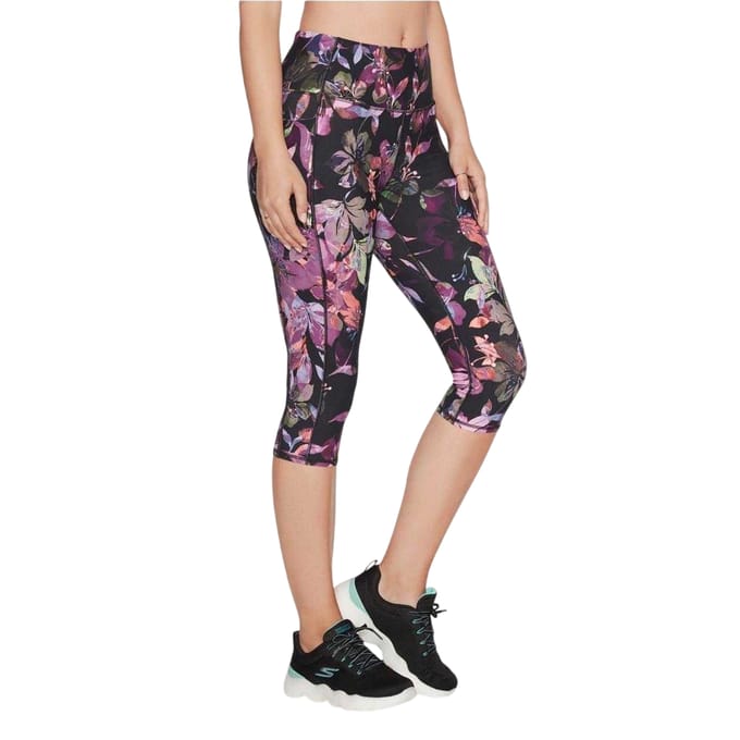Skechers Dames Go Flex Bloemen Hoge Taille Workout Leggings (Zwart)