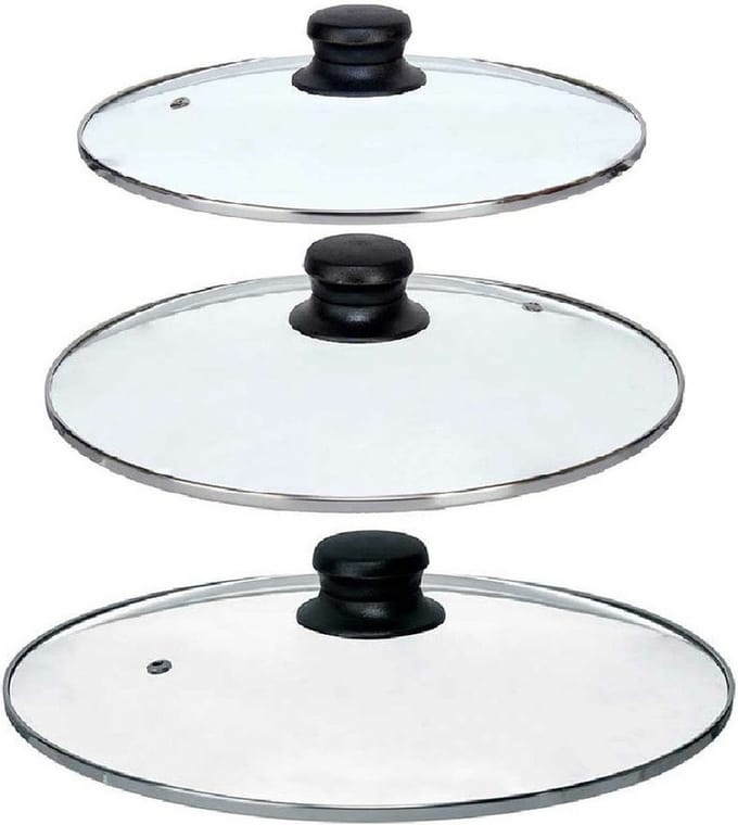 Kinvara Universele pannendeksel set - 3x stuks - Dia 28/26/24 cm - glas - stoomgaatje