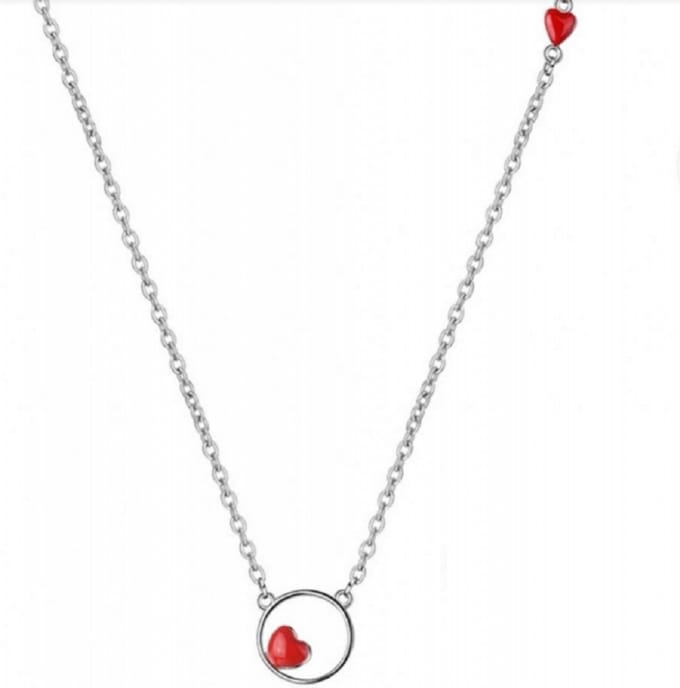 Ketting-zilver- met dubbel rood hartje- Charme Bijoux