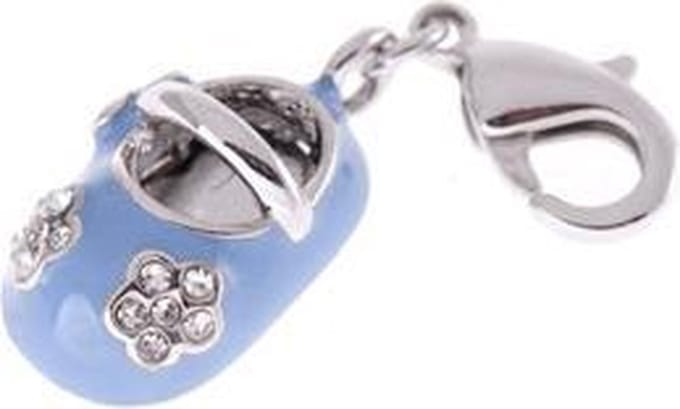 Zilveren Babyschoen blauw armband bedel