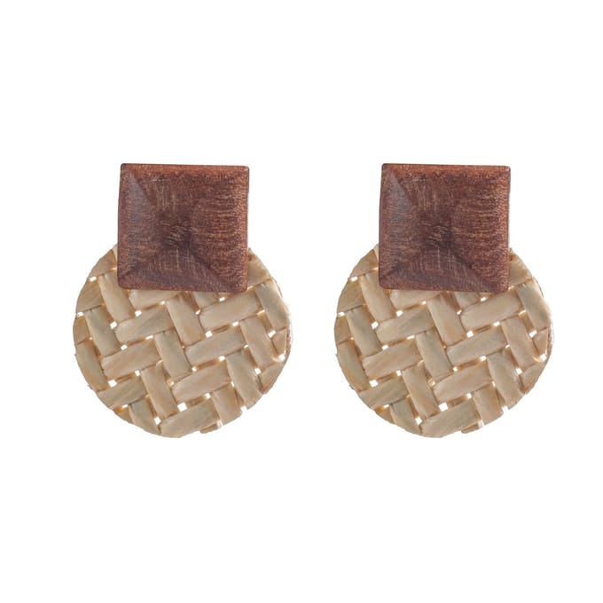 Fliex - oorbellen - raffia - hout - rotan - bruin beige