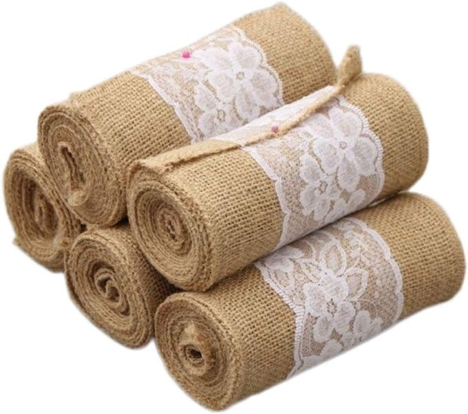 Burlap Stoel Sjerpen met Kant voor Bruiloften - 5 Stuks Jute Strik Versiering 240x15cm
