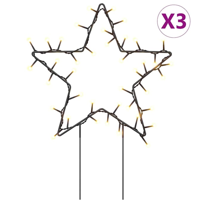 vidaXL - Kerstverlichting - ster - 3 - st - met - grondpinnen - 50 - LED's - 29 - cm