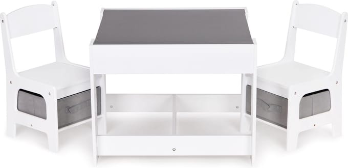 Kindertafel en stoeltjes - 61,5x61,5x48,2cm - MDF - wit grijs