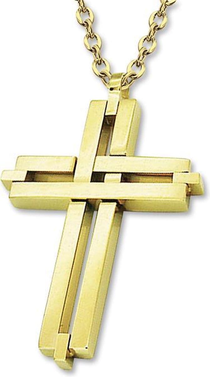 Amanto Ketting Arber Gold - 316L Staal PVD - Kruis - 50x31mm - 60cm