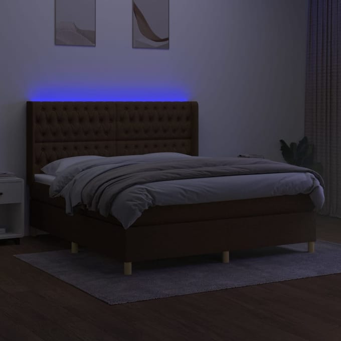 vidaXL - Boxspring - met - matras - en - LED - stof - donkerbruin - 160x200 - cm