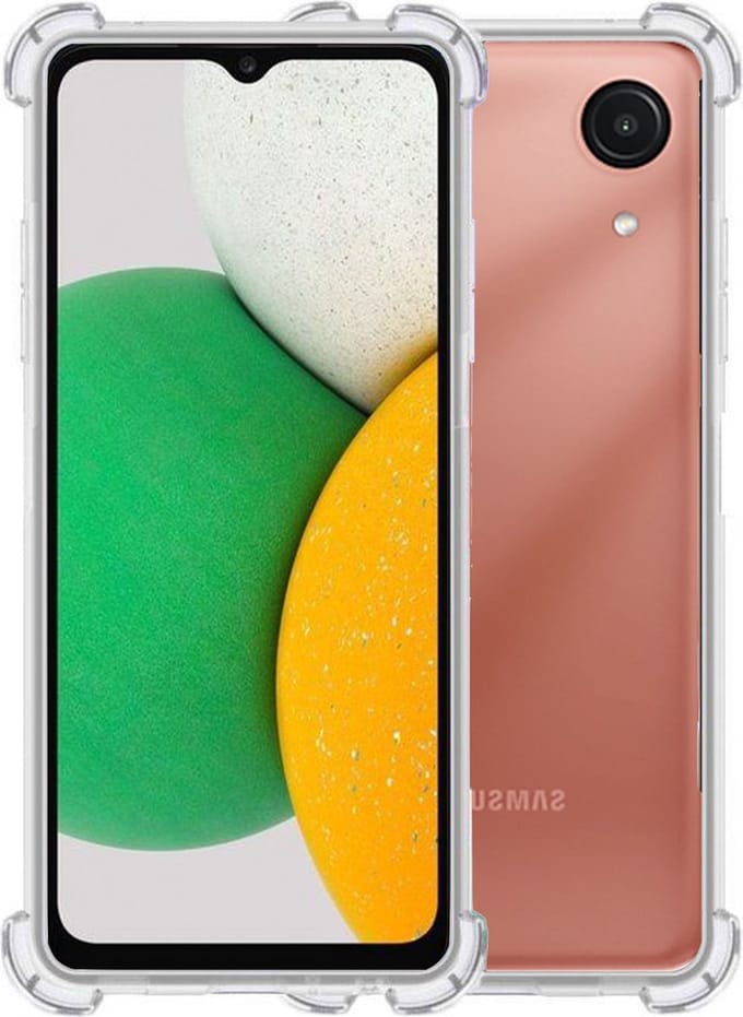 Hoesje geschikt voor Samsung A03 Core + 2x Screenprotector – Tempered Glass - Extreme Shock Case Transparant