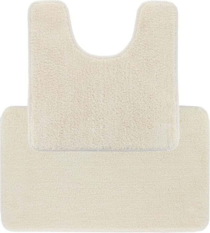 Tendance Badkamer Matten set Aquarius - creme wit - toilet en bad mat - hoogpolig - microfiber