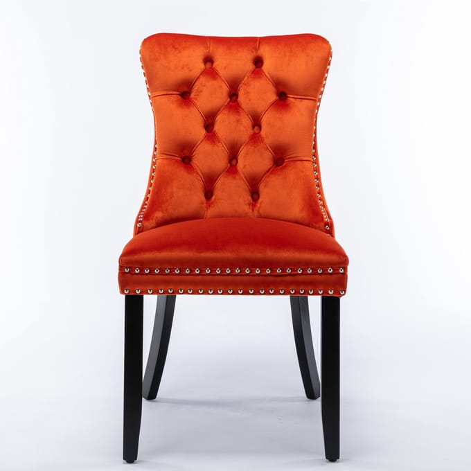 Oranje-Fluweel-Tweepersoons-Eetkamerstoel-Rubberhout-Frame-Woonkamer