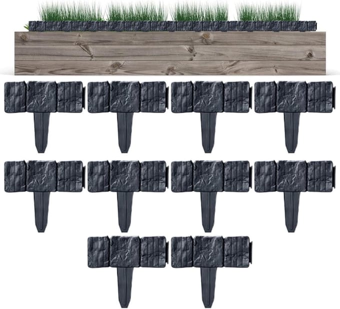 Tuinborder Imitatie Steen - Flexibele Randafwerking - Bloembedden Afscheiden - Modulair Ontwerp - 10 Stuks - Zwart