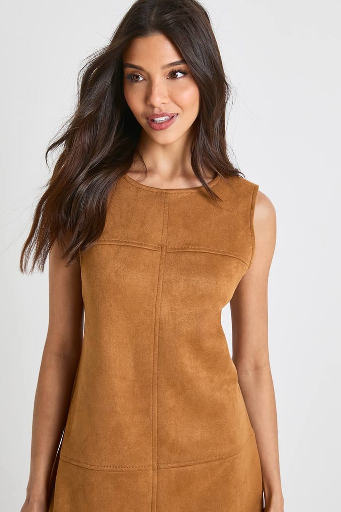 boohoo Dames Nepsuede shiftjurk met panelen | Tan | Maat: 8