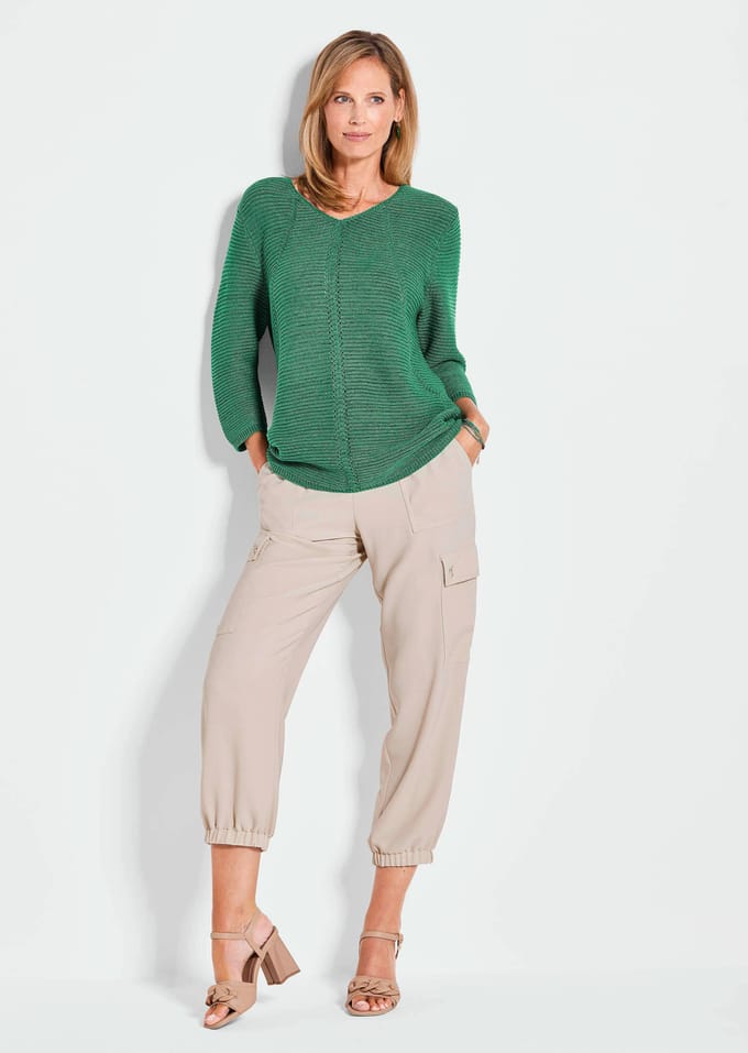 Pullover met tricot details - smaragd - Gr. 38 van Goldner Fashion
