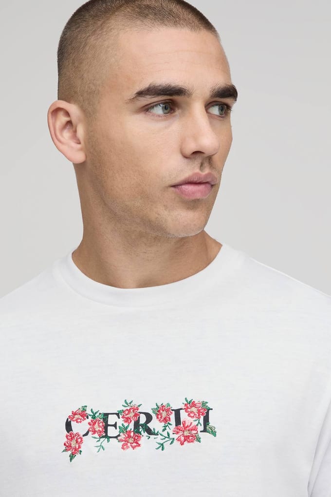Regular T-shirt Met Geborduurd Bloemmotief Op De Borst | White | Size Medium