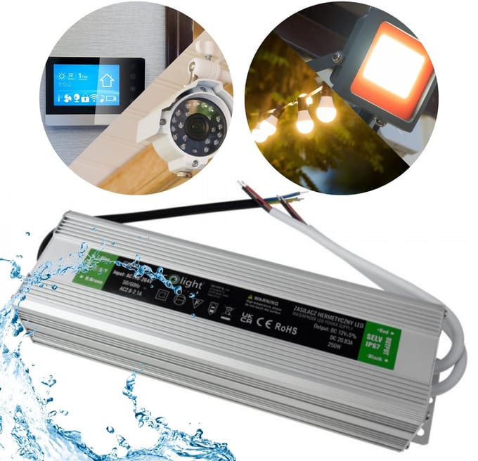 Hermetische LED voeding 250W 12V 20.83A, waterdicht 245x75x40 mm