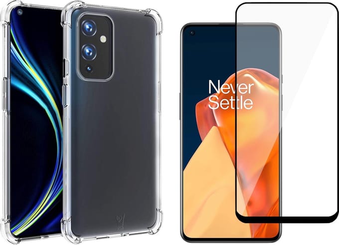Hoesje geschikt voor OnePlus 9 - Transparant Shock Proof Case + Screen Protector Glas Full
