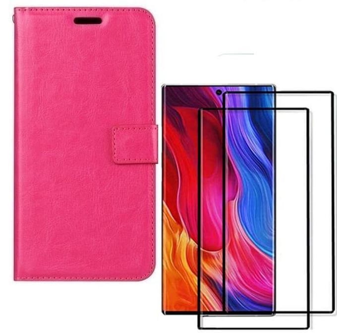 hoesje Geschikt voor: Samsung Galaxy Note 10 Portemonnee roze met 2 stuks Glas Screen protector