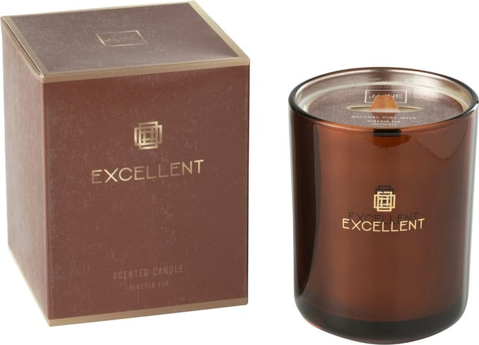 J-Line geurkaars Excellent - Siberia Fir - glas - bruin - medium - 80U