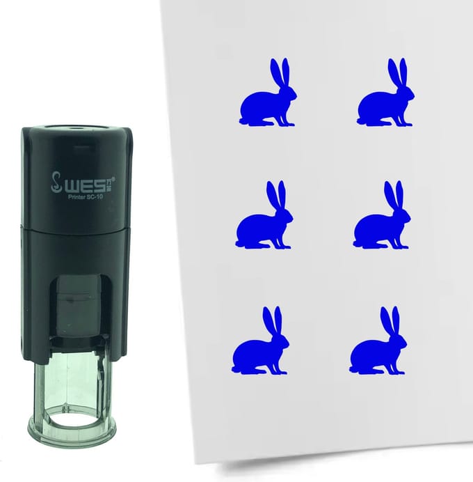 CombiCraft Stempel Konijn 10mm rond - blauwe inkt