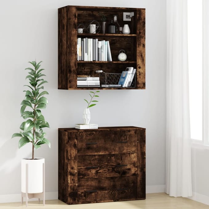 vidaXL - Hoge - kast - bewerkt - hout - gerookt - eikenkleurig