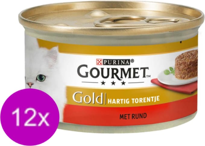 12x Gourmet - Gold Hartig Torentje Rund - Kattenvoer Natvoer - 85 g