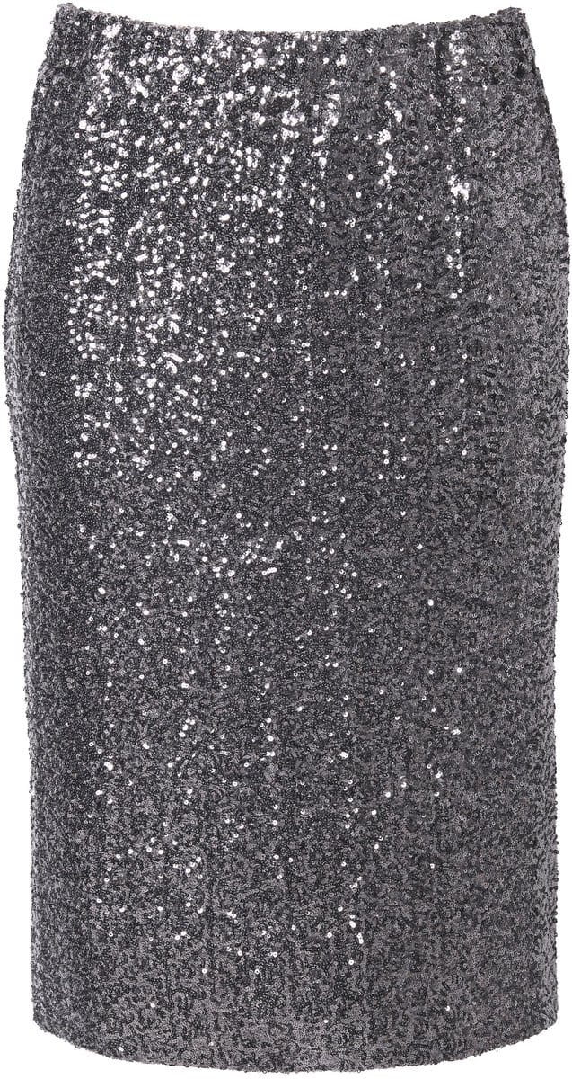 MIAMODA - Dames - Rok met pailletten smal elastische tailleband - Zilver - Maat 48