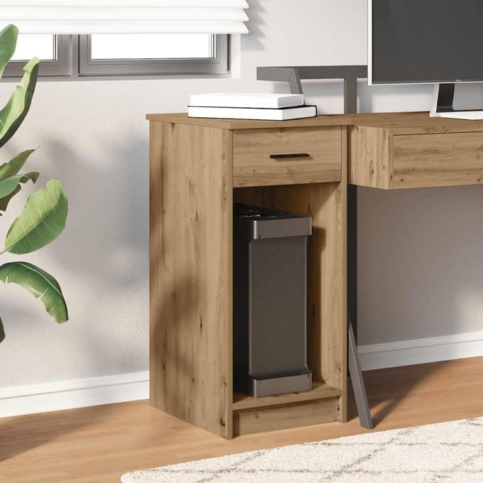 vidaXL - Computertorenstandaard - met - lade - 35x45x77 - cm - artisanaal - eiken