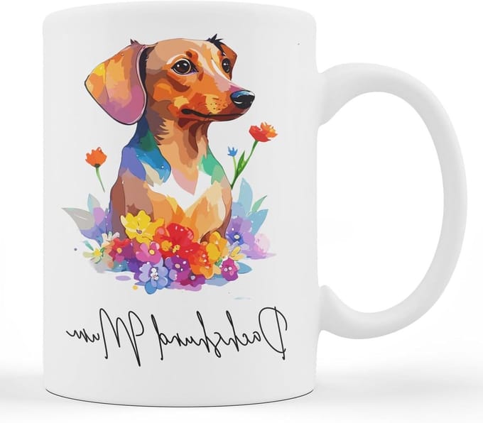 Honden mok - Teckel cadeau - Koffie drinken - Dubbelzijdig design - 325 ml - Wit