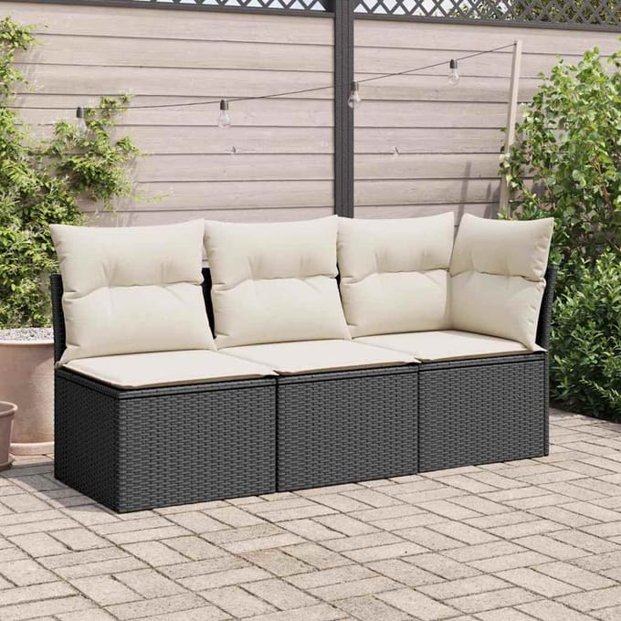 vidaXL - Tuinhoekbank - met - kussens - poly - rattan - zwart