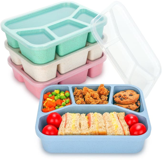 Lunchboxen - lunchbox - lunchbox volwassenen - lunchbox kinderen - Snack Box - 4-Pack - Compact - Stackable - Four Colors - BPA Free, Reusable - Designed for Portion Control - School and Eating Out