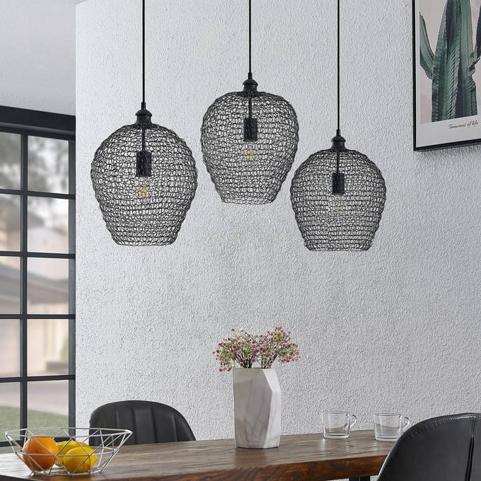 Lindby - hanglamp - 3lichts - ijzer - H: 38 cm - E27 - zwart