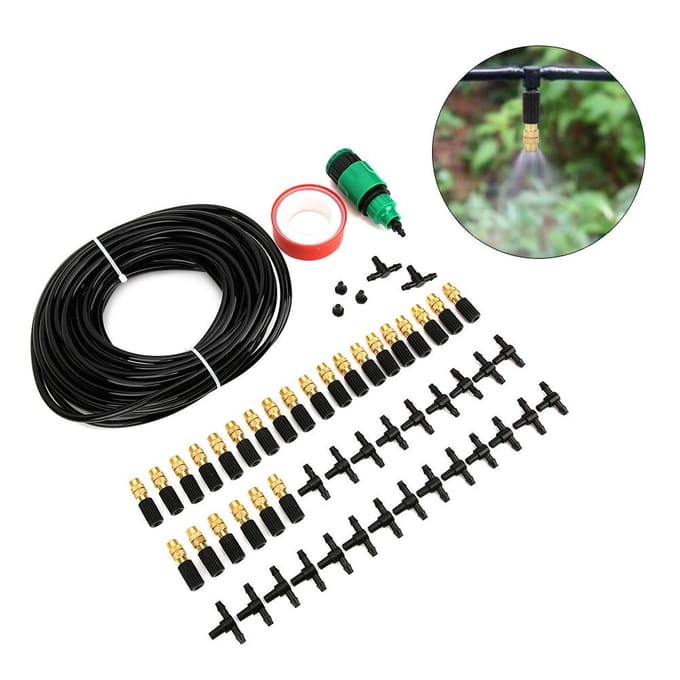 Kit d'arrosage goutte à goutte avec tuyau de 25M Ensemble d'équipement d'irrigation pour Jardin Serre Potager Terrasse Pelouse black