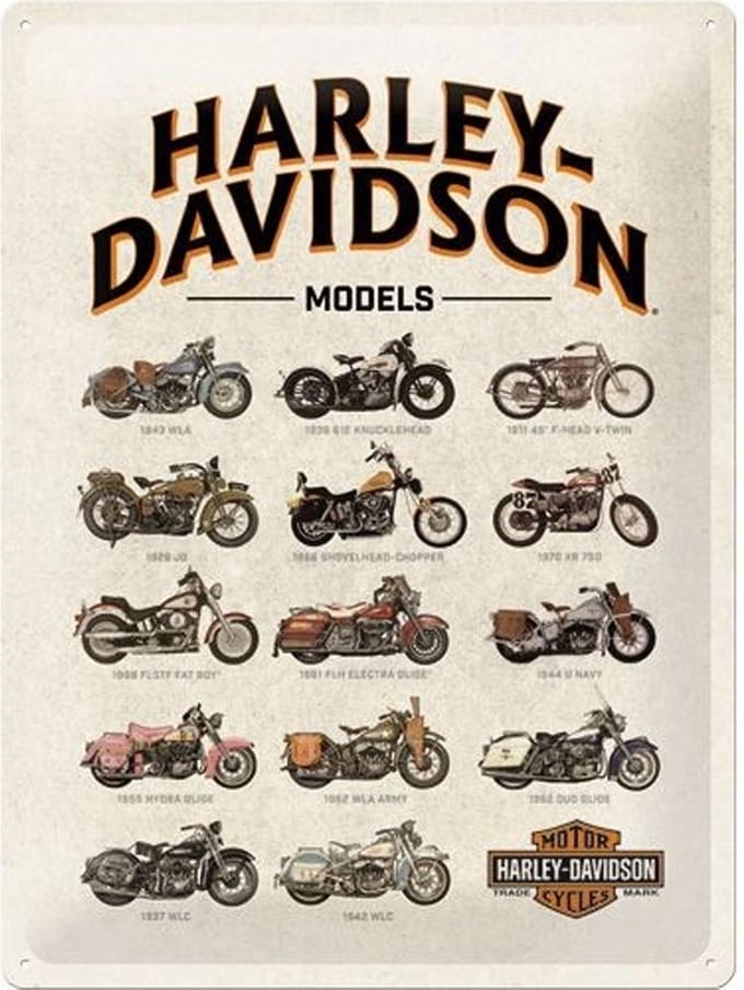 Harley-Davidson 14 Models Metalen wandbord in reliëf 30x40 cm