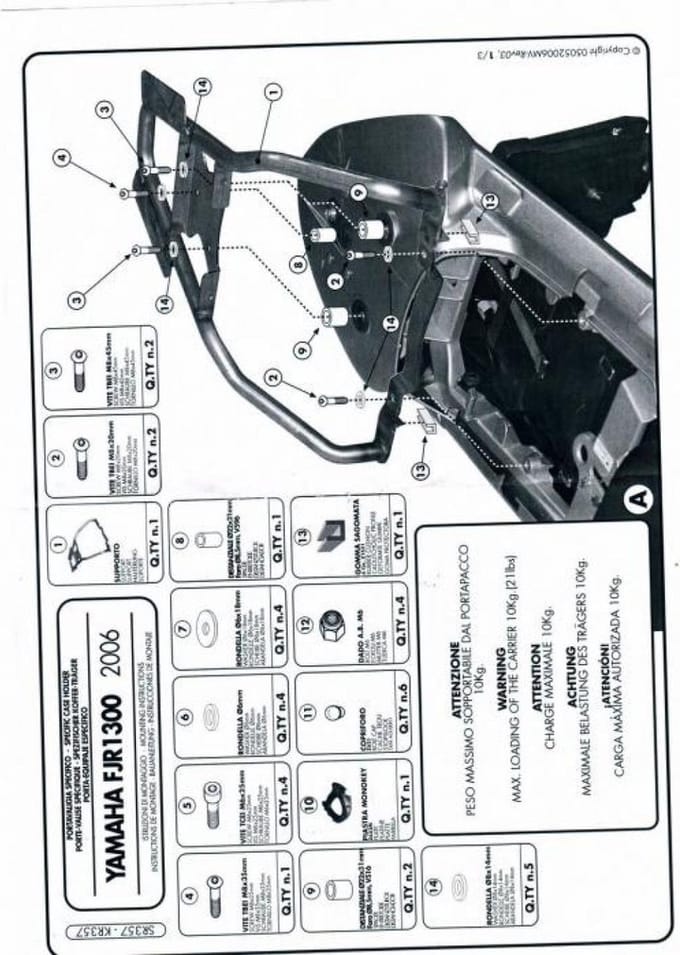 Set topkofferdrager SR357 MONOKEY GIVI voor motor Yamaha 1300 FJR Nieuw