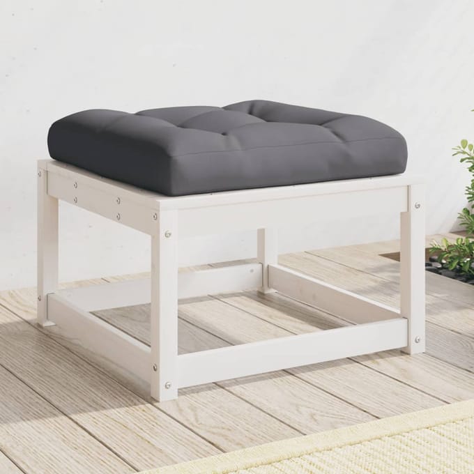 vidaXL - Tuinvoetenbank - met - kussen - massief - grenenhout - wit