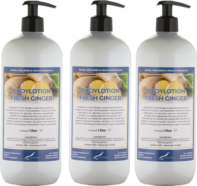 Bodylotion Fresh Ginger 1 Liter - met gratis pomp - set van 3 stuks