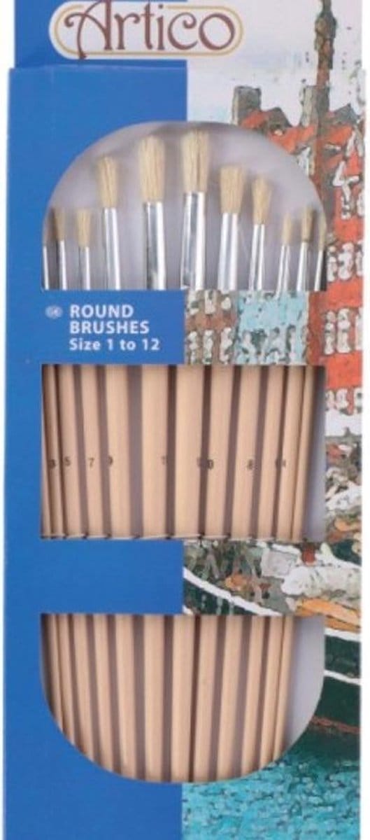Penselen set rond 12-delig schilderen hobby kwaliteit houten handvat.
