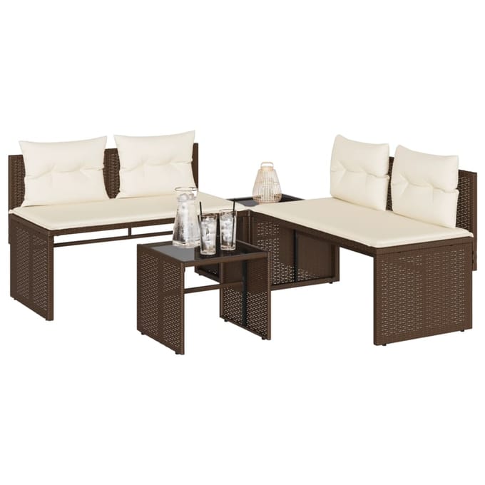 vidaXL - 4-delige - Loungeset - met - kussens - poly - rattan - bruin