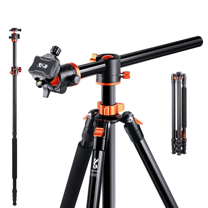 K&F CONCEPT SA254T1 2.39M/94.1Inch Professioneel Fotografie Statief Monopod Horizontaal Camera Statief zwart