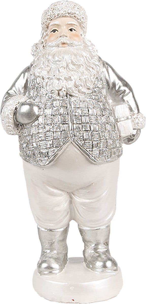 Clayre & Eef Kerstdecoratie Beeld Kerstman 16 cm Zilverkleurig Polyresin