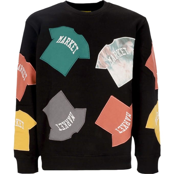 Herensweater met ronde hals en patch, zwart