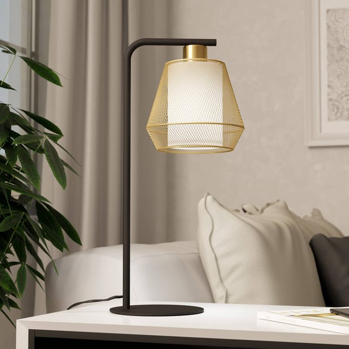 EGLO Ciudadela Tafellamp - E27 - 50 cm - Zwart|Goud|Wit - Staal|Textiel