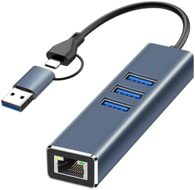 USBC naar Ethernet Adapter met 3 x USB 3.0 - 1000Mbps Gigabit LAN-Netwerkadapter voor Windows en Mac