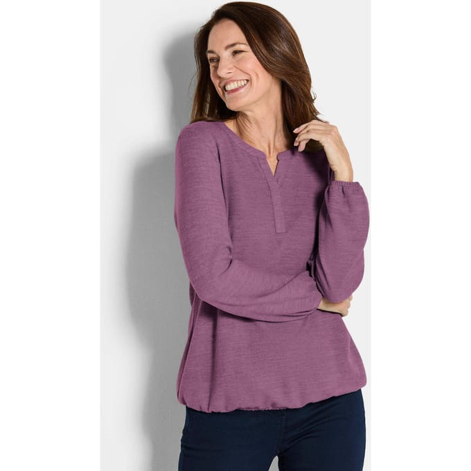 Goldner Jerseyblouse Elegante blouse met sierrand, ronde hals