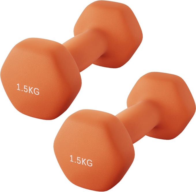 SONGMICS - Dumbells - Halterset 2 Stuks - Hexagon Design - Neopreen coating - Voor Krachttraining Thuis - Oranje